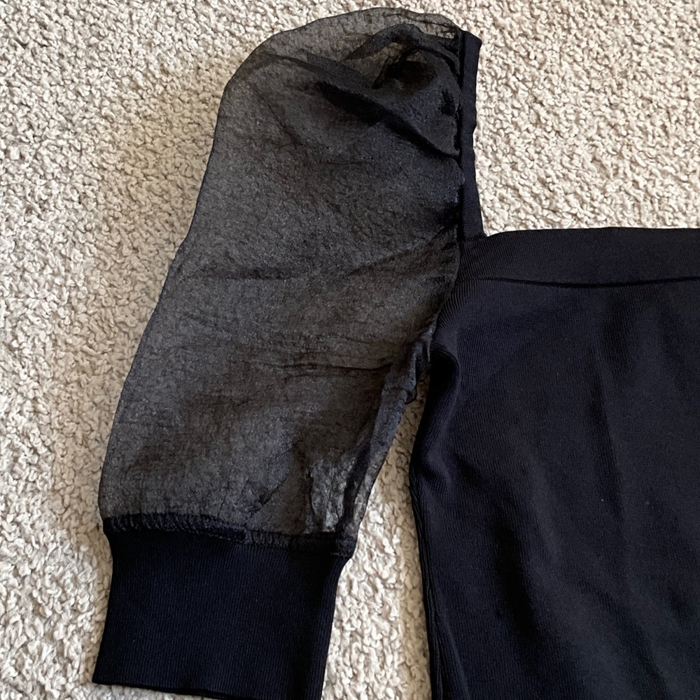 Bar III Black Top with Sheer Sleeves - Picture 2 of 5